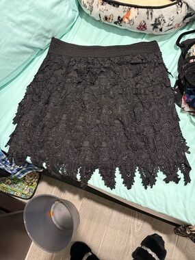 Pretty Angel Black Crochet Midi Skirt with Scalloped Hem